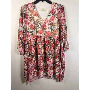 Gianni Bini Women Floral Chiffon V Neck Tiered Ruffle‎ Sheer Sleeve Dress Sz S